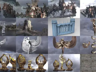 Four elements Sculpture and architecture  3D Model Pack