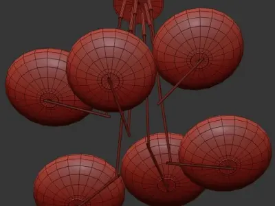 Halfway six light chandelier in brass with glass globes 3D model