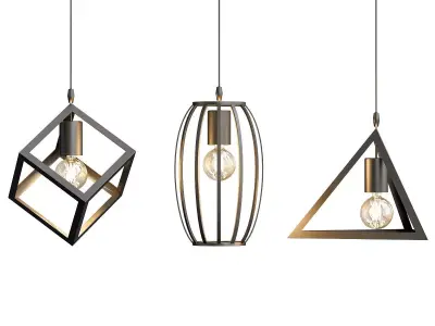 Lampe three pendant lights hanging from metal frame 3D model