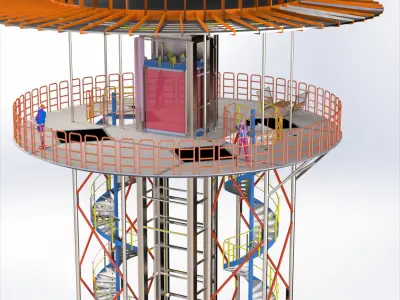 Observation Tower with Elevator and Spiral Stairs Industrial 3D model