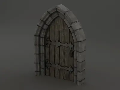 Medieval Door Double Stone Arch and Door 3D Model Low-poly 3D model