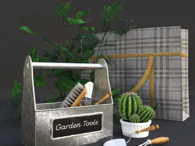 Garden tools decor set 3D model