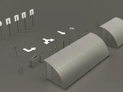 Bicycle Rack and Traffic Sign Pack  Low-poly 3D model