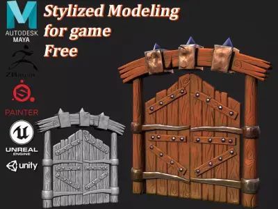 Door lowpoly stylized for game free Free low-poly 3D model