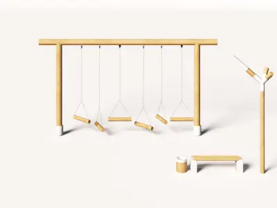 Playground set with bench and lantern 3D model
