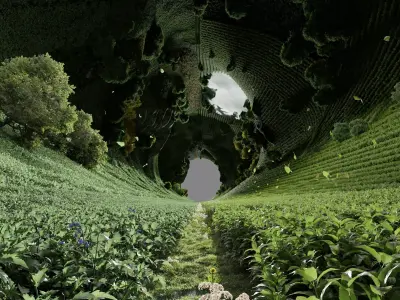 forest tea garden in middle of 3D model