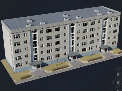 Soviet procedural building Low-poly 3D model