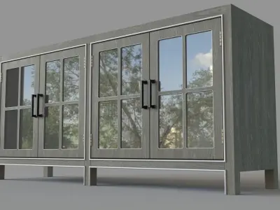 Four Door Media Credenza in Brown and Gray 3D model