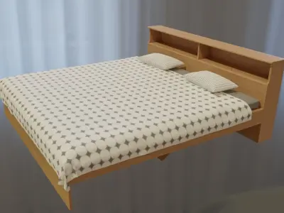 Wooden Bed Free 3D model
