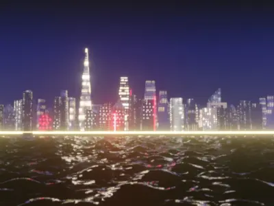 Realistic Street city at night with neon lights 3D model