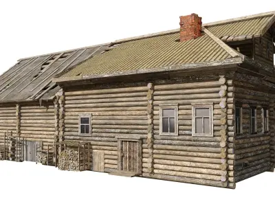 Wooden village old raw house da1 Low-poly 3D model