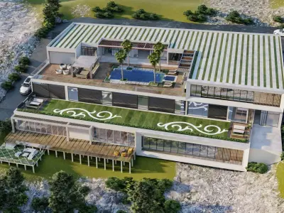 building exterior with garden landscape 3D model