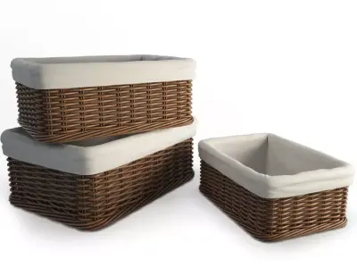 Wicker Rattan Baskets 3D model