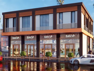 shops shop building on corner of street 3D model