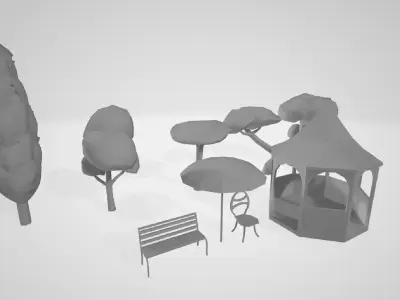 Low Poly Trees and garden objects Low-poly 3D model