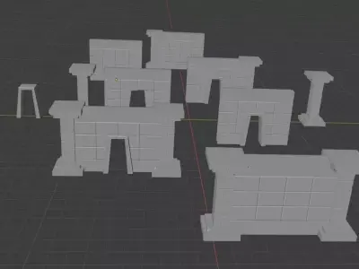 Modular Dungeon Walls Set Low-poly 3D model
