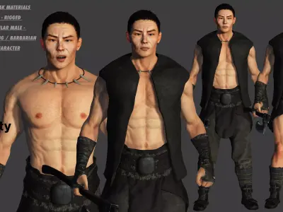 AAA 3D ASIAN MALE VIKING BARBARIAN -REALISTIC RIG GAME CHARACTER Low-poly 3D model