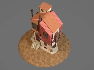 Stylized cartoon steampunk house Low-poly 3D model