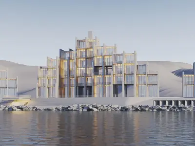 Apartments Buildings in front the beach 3D model