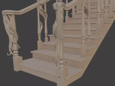 Fantasy Organic Wooden Staircase 3D model