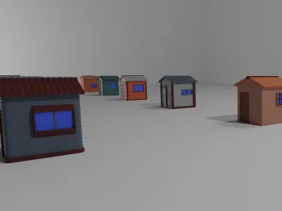 Houses two outhouses Low-poly 3D model