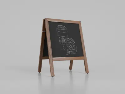 Customizable Square Wooden A-Frame Chalkboard Sign Low-poly 3D model