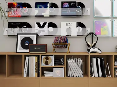 Modern living room interior design  featuring audio equipment Low-poly 3D model