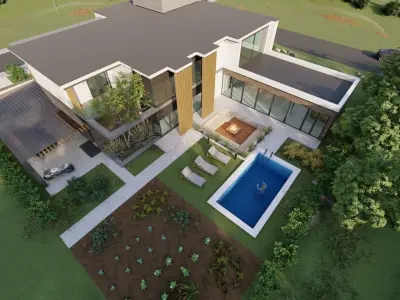 Residential house with swimming pool 3D model purchase