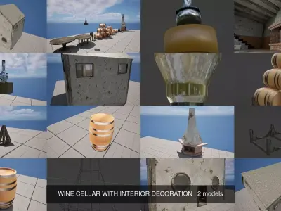WINE CELLAR WITH INTERIOR DECORATION 3D Model Pack