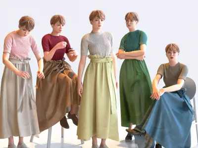 Posed Asian Casual Woman - 5 Pack 4 - C1-F4K 3D model