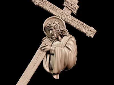 Jesus with cross sculpture 3D print model