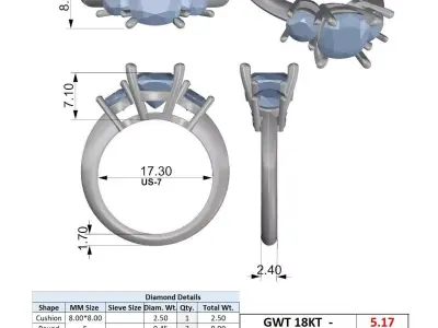 Oval Cut Three Stone Diamond Ring CAD Model 3D print model