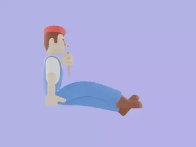 Cartoon 3D Male Painter Character - Angry Artist with Brush 3D model