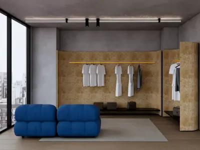 Modern Light Luxury Open Walk-in Closet Design 3D model