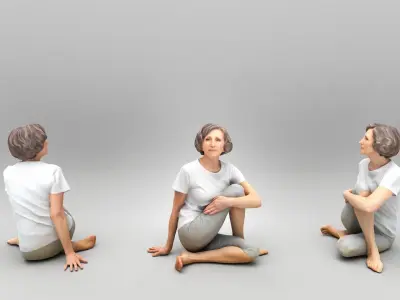 Mature woman sitting on floor 451 Low-poly 3D model