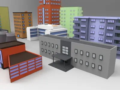 16 low poly buildings pack Low-poly 3D model