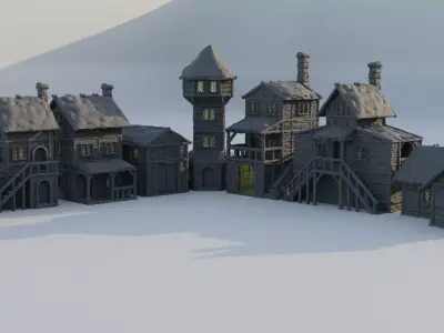 Winter Forest Village Tabletop Terrain 28 MM 3D print model