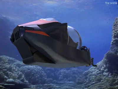  Compact SEA Aurora 3C Research Submarine Black Rigged for Maya 