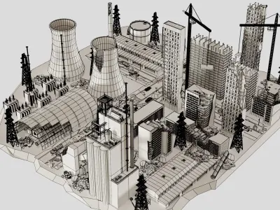 Post Apocalyptic factory and Power station 3D model