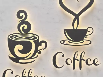 Coffee sign iron Low-poly 3D model