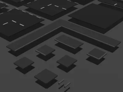 Set of roads Low-poly 3D model