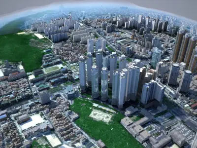 Korean Buildings for Background vol01 Low-poly 3D model