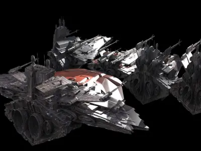 Heavy Space Carrier Ships 7 designs 3D model