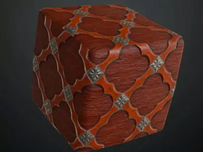 Ornate Wood Panel with Metal Studs PBR Seamless Texture