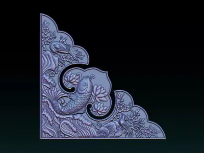 Oriental Koi Fish Corner Relief 3D print model
