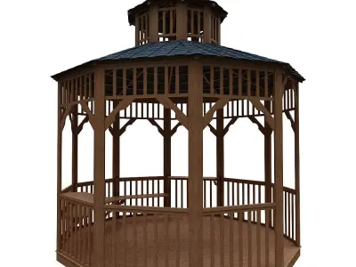 wooden pargola and pargola 3D model Low-poly 3D model