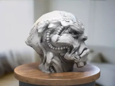 Robot deamon Headphone Stand Skull demon robot Cyborg Headset  3D print model