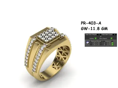 light weight  Yellow gold diamond rings-PR-403-DIA-A 3D print model