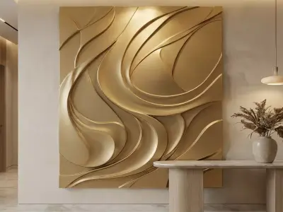 Modern Wave Relief Panel Wall Decor Set STL Mural CNC 366 3D model