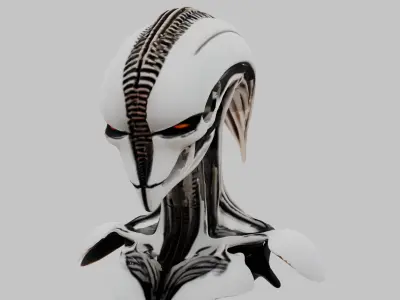 Fantasy Alien Head Bust Figure Low-poly 3D model